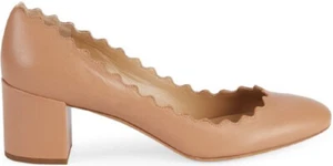 Neu Chloe 550 $ beige klassische Leder-Pumps mit gewelltem Blockabsatz hergestellt in Italien EU 40 - Bild 1 von 6