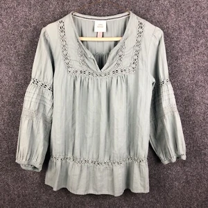 Knox Rose Damen Größe Large 3/4 Arm Shirt Oberteil Augenlid Boho grün Rüschen - Bild 1 von 11