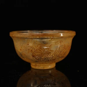 Chinese collection of glass carved dragon phoenix statue bowls cup ornaments - Picture 1 of 9