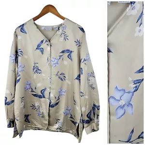 Villager Top Plus Size 18W Blouse Shirt satin romantic Floral professional Tan - Picture 1 of 7