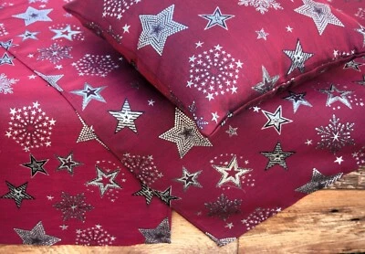 Tischdecke Weihnachten Advent Mitteldecke Läufer Kissen Rot-Silber Sterne 4529 - Bild 1 von 4
