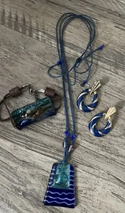Blue Munaro Jewelry Set Necklace, Bracelet, And Earrings Very Pretty - Picture 1 of 10