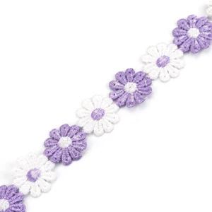 Polyester Lace Trim Purple & White Daisy Flower Floral 25mm (1") 2 Yards Pack - Picture 1 of 3