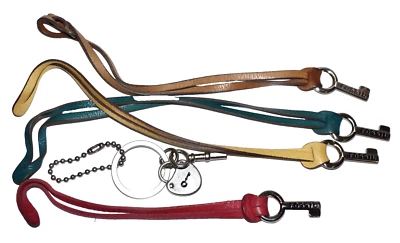 Five FOSSIL Multicolor Leather & Silver Nickel Key Fobs &  KEY-LOCK Keychain - Image 1 of 4