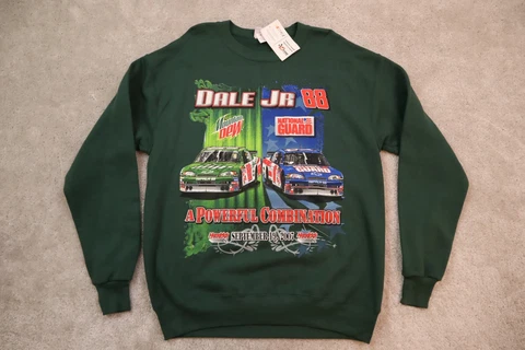 Vintage Dale Earnhardt Jr Sweater Mens Medium Green Crew Neck Mountain Dew Cover