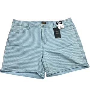 Lee Shorts Womens Size 22 Blue Light Stripe Denim Mid-Rise Black Tab Comfort Fit - Picture 1 of 6