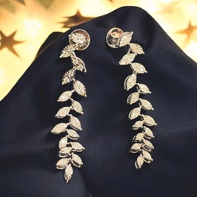 Dazzling 0.78 Cts Round Brilliant Cut Diamonds Illusion Dangle Earrings 14K Gold - Image 1 of 4