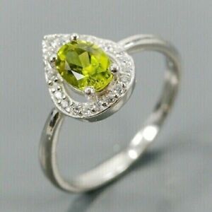 2.10 Ct Oval Cut Lab-Created Gree Peridot Engagement Ring 14K White Gold Plated