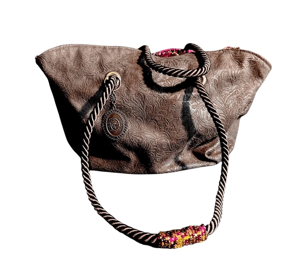 India Marrón Paisley Estampado Gamuza Bordado Cubo, Hobo, Cartera, Bolso Foto 1 de 4