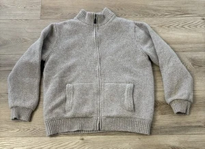 Vintage LL Bean Lambswool Full Zip Sweater Jacket Mens Large Mock Neck Tan - Picture 1 of 12