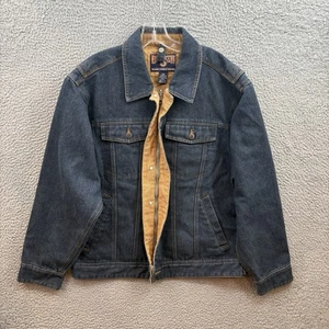Duluth Trading Jacket Mens Large Blue Denim Trucker Rancher Tan Canvas Lined - Picture 1 of 12