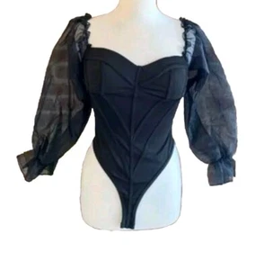 JW signature Sz S Black Sheer Puff Sleeve Whimsigoth Grunge Witchy Bodysuit - Picture 1 of 5