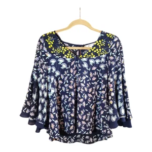 Nanette Lepore Spring Bloom Bell Sleeve Floral Chiffon V-neck Blouse Women's S - Picture 1 of 9