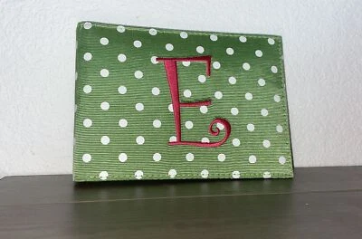 Pink E Green Monogram Photo Book Polka Dot Cloth Covered Embroidered Horizontal - Image 1 of 4