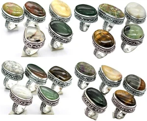 Moss Agate And Other Gemstone Handmade Designer Rings Mix Lot Silver Plated. - Picture 1 of 5