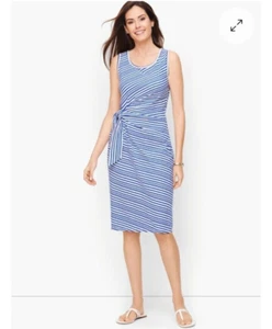 Talbots Womens NWT Blue & White Striped Cotton Side Tie Shift Dress Size Medium - Picture 1 of 11