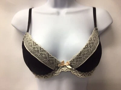 Sujetador push up acolchado con aros de encaje negro y marfil H&M 36B para mujer Foto 1 de 4