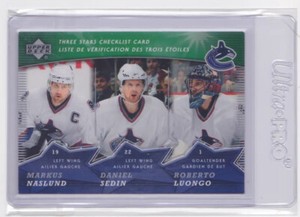 2007-08 UD McDONALDS THREE STARS CHECKLIST INSERT NASLUND, D.SEDIN & LUONGO #CL6