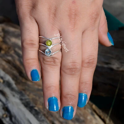 Peridot Cut & Swiss Blue Topaz Gemstone 925 Sterling Silver Statement Ring/J2064 - Image 1 of 4