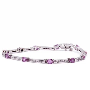 1.48 Carat Diamond and Pink Sapphire Bracelet 14k White Gold 7" Long - Picture 1 of 5