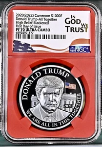 2020 (2022) CAMEROON PROOF DONALD TRUMP BLACKENED NGC PF70UCAM FDOI 1OZ SILVER - Picture 1 of 5