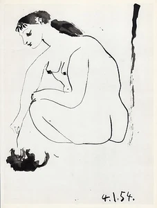 Lovely PICASSO 1954 Human Comedie Print "Nude playing with her Kitty" FRAMED COA - Picture 1 of 2