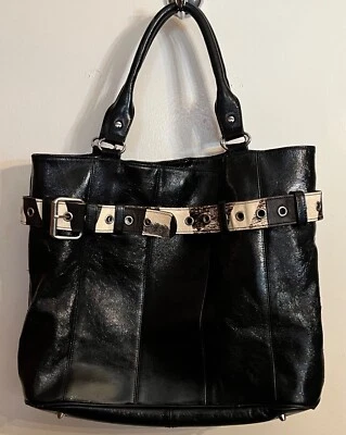 Beverly Feldman Cuero Laptop, Bolso Grande de Viaje con Acentos de Cinturón de Cuero de Piel Foto 1 de 4