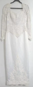 Vintage Moonlight Pearl Beaded Lace Wedding Gown Dress Size 12 Long Sheath Bows - Picture 1 of 12