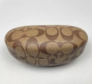 COACH Sunglasses Case Brown Pattern Clamshell Brown Felt Lining 6" x 2.5" - Picture 1 of 6