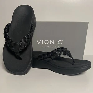 Vionic Women's Black Kenji Platform Flip Flops Braided Design Sandals Size 6 MED - Picture 1 of 15