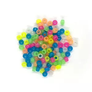 100 x Glow in the Dark Pony Beads Round DIY Bracelets 9 x 6mm Multi coloured - Picture 1 of 1