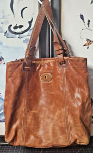 Fossil long live vintage 1954 brown tote large genuine leather shoulder bag