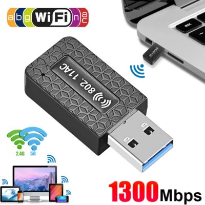 USB Wifi Dongle AC1300 Dual Band Wireless Adapter 1300Mbps 2.4G/5G for Win 11/10 - Image 1 of 4
