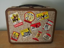 VINTAGE OHIO ART 1960'S LUNCH BOX - BROWN WORLD TRAVELER - GOOD CONDITION