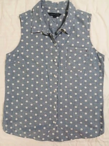 Tommy Hilfiger Womens Polka Dot Sleeveless Button-Down Shirt Large - Picture 1 of 7