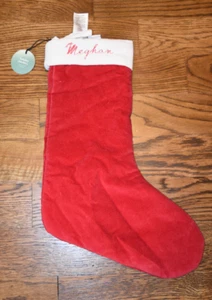 West Elm Red Velvet Christmas Stocking 18" Meghan Monogram NEW NWT - Picture 1 of 3