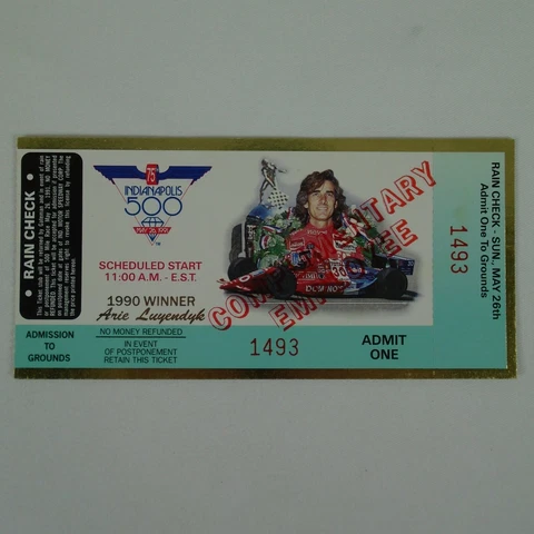 1991 Indy 500 Used Race Ticket Stub Complimentary Employee 1493 Cover