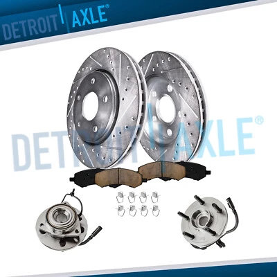 Front Drilled Brake Rotors Pads + Wheel Hub w/ABS Kit for 2005-2010 Dodge Dakota — 第 1/4 张图片