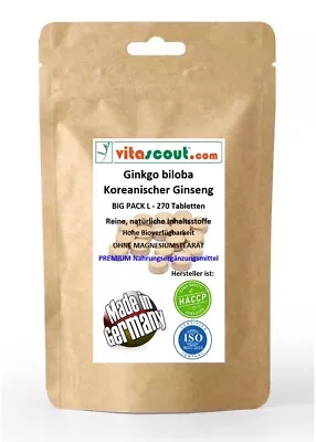 VITASCOUT_COM 270 TABLETTEN Ginkgo biloba & PANAX Korean. Ginseng - MIX 4000mg MADE IN GERMANY