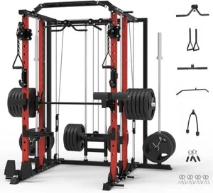 Smith Machine 2200LBS Multifunctional Squat Rack with LAT Pull Down System USA - Picture 1 of 6