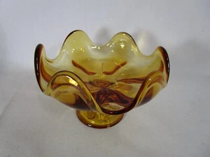  Vintage Viking Epic Glass Amber 6 Petal Footed Pedestal Small Compote MCM 6"x4" - Picture 1 of 10