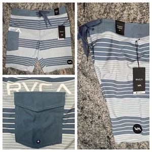 Pantalones Cortos de Surf RVCA Uncivil Rayas Talla 32 Gris ELASTIZADO DE SECADO RÁPIDO - Imagen 1 de 9