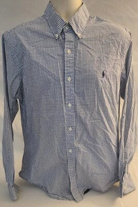 Ralph Lauren Polo Dress Shirt Men Blue Checkered Button Long Sleeve Sz XLarge - Foto 1 di 8