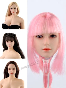 1/6 langes Haar 2 Zoll weiblicher Kopf Skulptur PVC Frau geschnitztes Modell passt PH Actionfigur - Bild 1 von 24