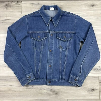 复古 70 年代 JCPenney 牛仔夹克男式 40L 靛蓝匕首领 — 第 1/4 张图片