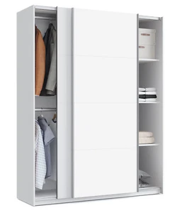 Armario Ropero blanco de 2 puertas correderas y estantes 200 x 150 x 62 cm - Imagen 1 de 2
