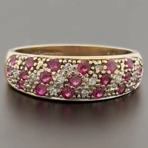 9ct Yellow Gold Ruby & Diamond Cluster Ring Size L Hallmarked - Picture 1 of 10