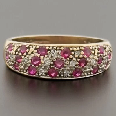 9ct Yellow Gold Ruby & Diamond Cluster Ring Size L Hallmarked - Image 1 of 4