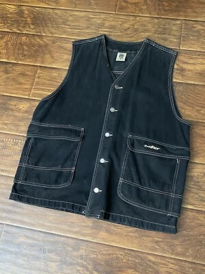 Chaleco holgado de colección Jnco para hombre de mezclilla negro sin mangas con botones años 90 Y2K hecho en EE. UU. XL Foto 1 de 4