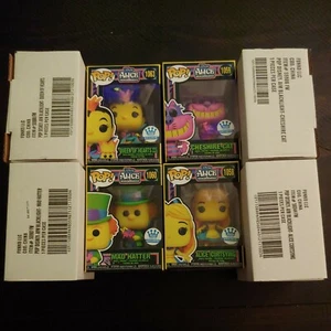 Alice In Wonderland Black Light Funko Shop Exclusive Pop Set Mad Hatter Alice... - Picture 1 of 8